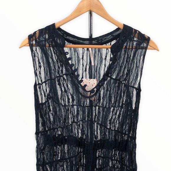 Free People Navy Sheer Lace Bow Back Minidress NWT - Picture 3 of 11